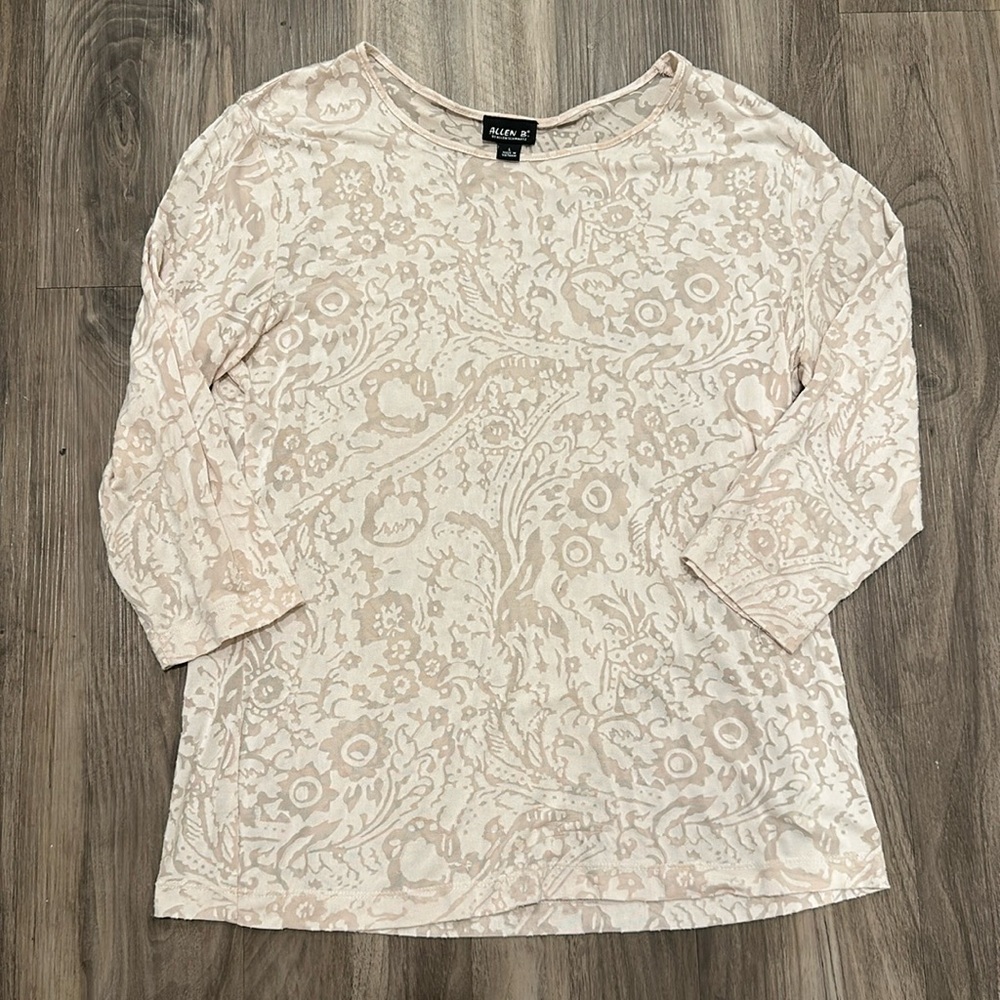 🌸 Allen B. Cream Sheer Floral Quarter Sleeve Top